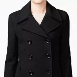 CALVIN KLEIN LADIES BEAUTIFUL BLACK WOOL BLEND DOUBLE BREASTED PEA COAT
